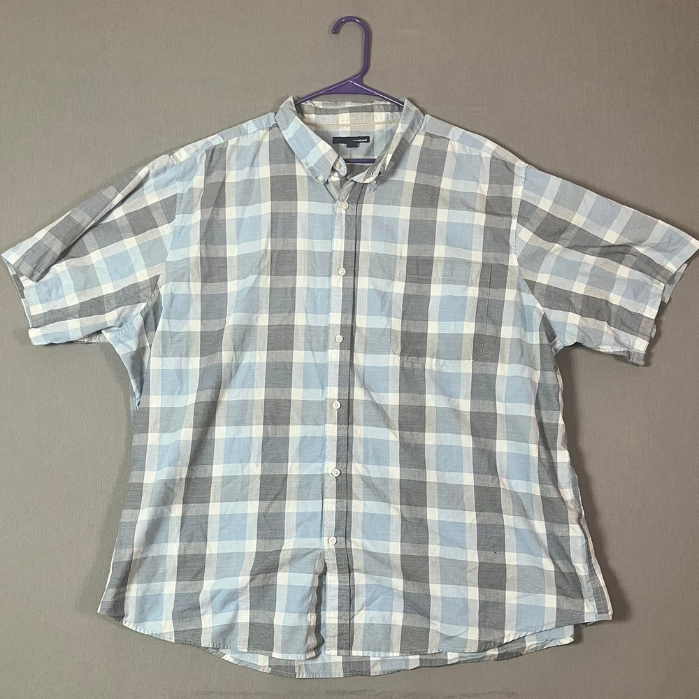 Basic Editions Button Down Shirt 3XL Plaid Blue Short Sleeve Woven Casual FAIR